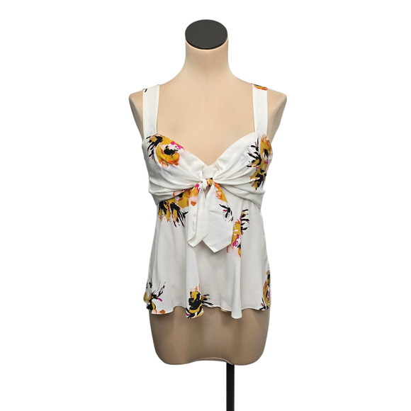 A.L.C. Tank Top Womens 8 White Floral Sleeveless Bow Tie Front Blouse Summer - Picture 1 of 8